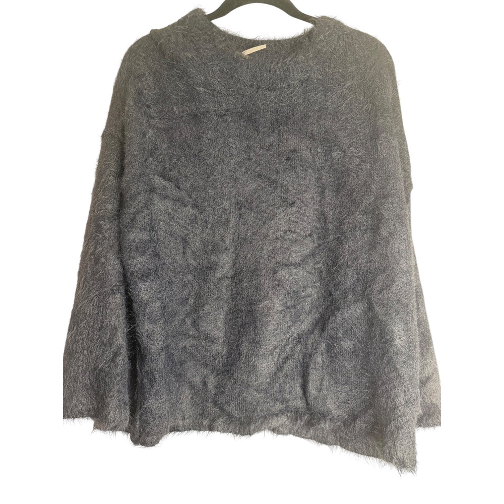 Free People Fuzzy Knit Oversized Sweater Charcoal Gray Black S OB1147190